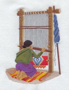 Woman weaving on a Loom